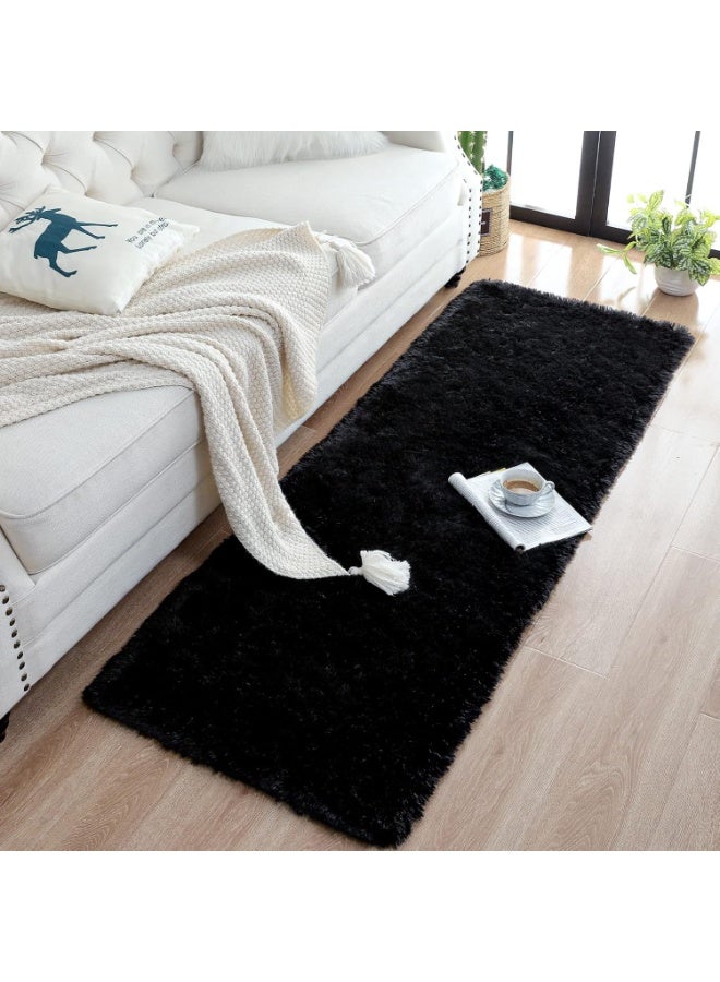 Soft Runner Rugs for Bedroom Living Room Plush Fluffy Rug 2x6 Feet, Shag Furry Area Rug Carpet Non Shedding for Nursery Children Kids Girls Room Home Decorative, Black - Image 4